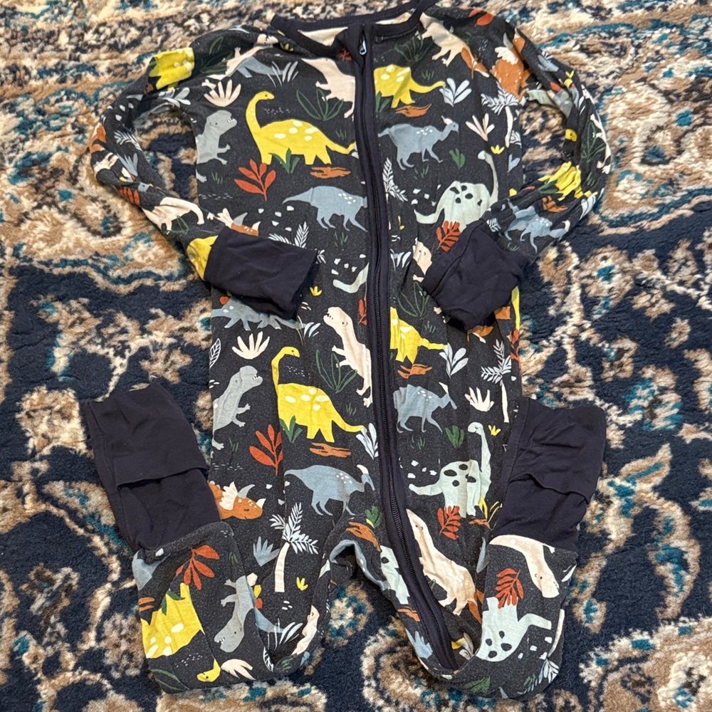 Little Sleepies Jurassic Jungle Dinosaur Zip Pajamas in Navy Blue